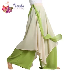 China Dance Chiffon Culottes Wide Leg Harem Skort Pant Flowy Classical Dance Folk Yangko Dancer Practice Wear 2 Layers Fairy