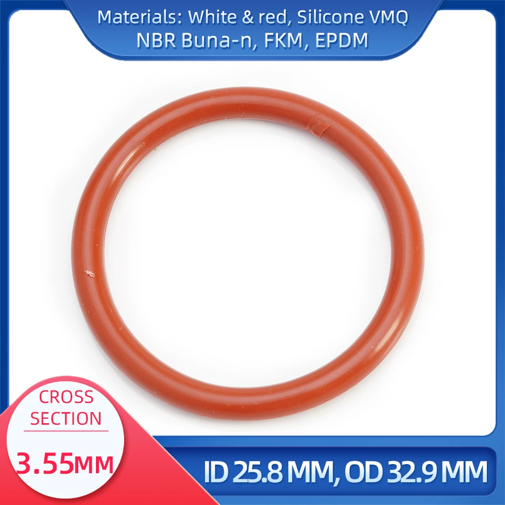 

O Ring CS 3.55 mm ID 25.8 mm OD 32.9 mm Material With Silicone VMQ NBR FKM EPDM ORing Seal Gask