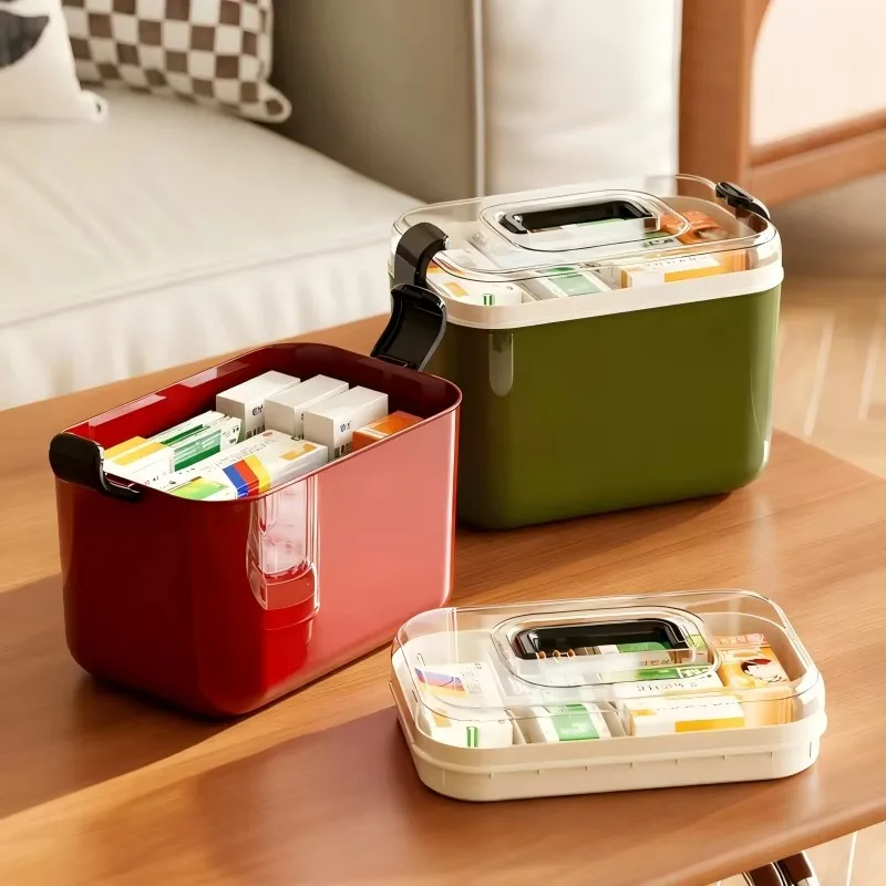 

Modern Large Capacity Double-layer Rectangle Plastic Portable Storage Container Detachable Household Medicine Model