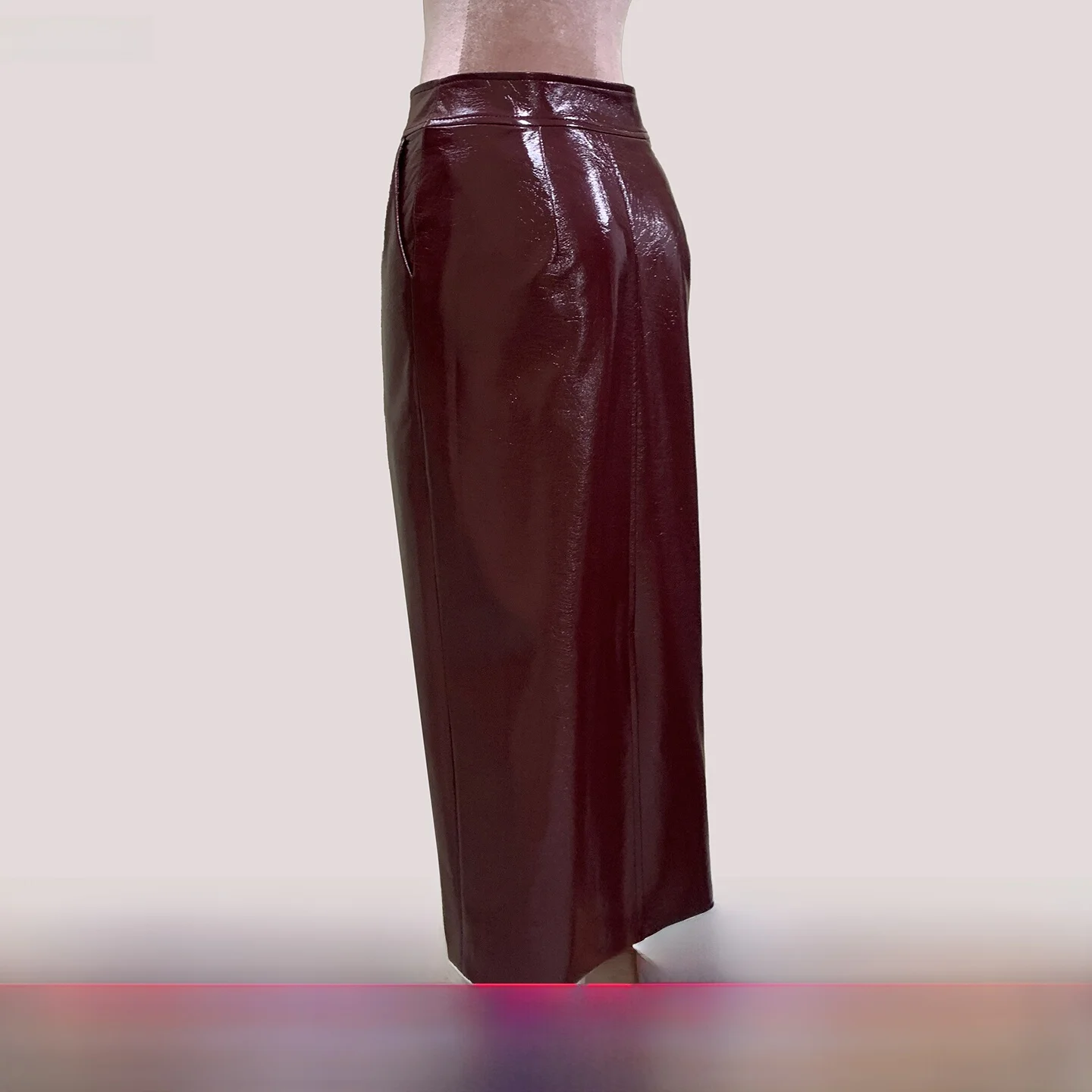 Nerazzurri Retro Glossy Texture Leather Skirt High Waist Versatile Mid-Length Women's Wrap Body Skirts Casual Style PU