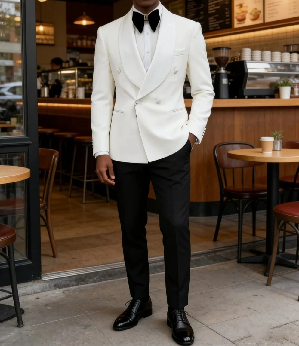 

Formal Shawl Collar Men 2 Piece Set Classic Double Breasted Tuxedo Suit Fit Groom Groomsmen Classic Mens Office Suit Set
