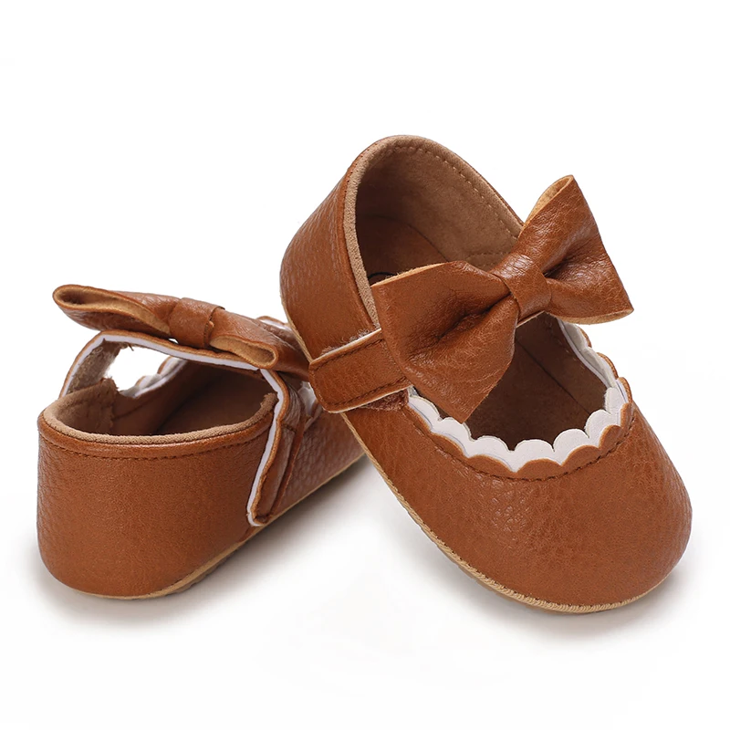 First Walker Newborn Casual Shoes Baby Bow Anti Slip Rubber Soft Sole Flat Bottom PU Newborn Bow Decoration Mary Janes