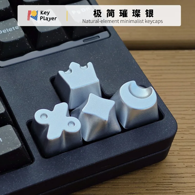 Silver Metal Keycap Alloy Point Artisan Stars Moon Key Caps Mechanical Keyboard 1u Esc Direction Key WASD Cherry Cap Accessory