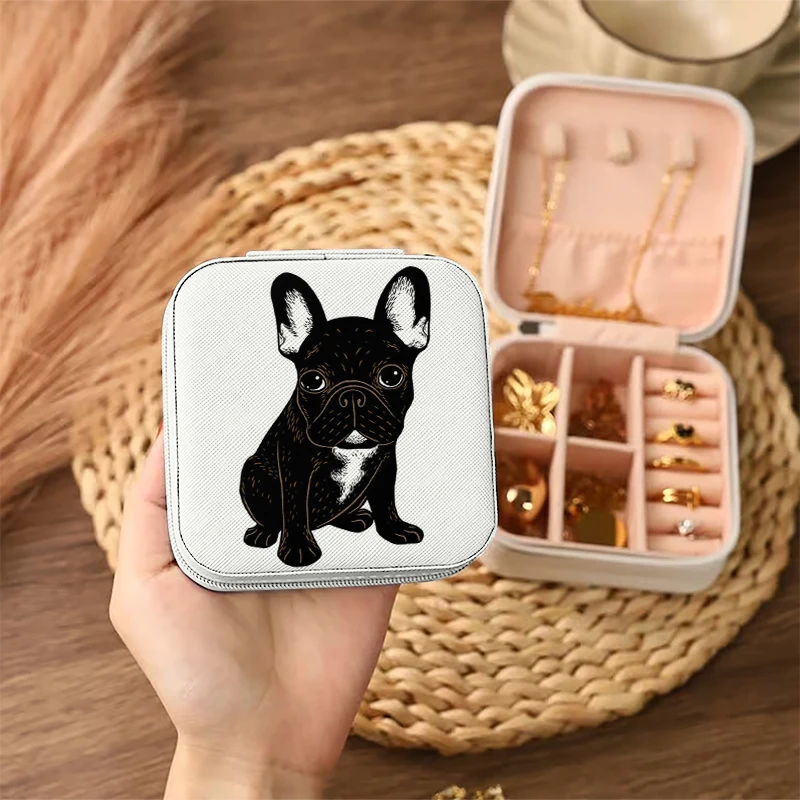 1pc Brindle French Bulldog Portable Jewelry Storage Box, Simple Jewelry Organizer Box,Gifts Box For Women