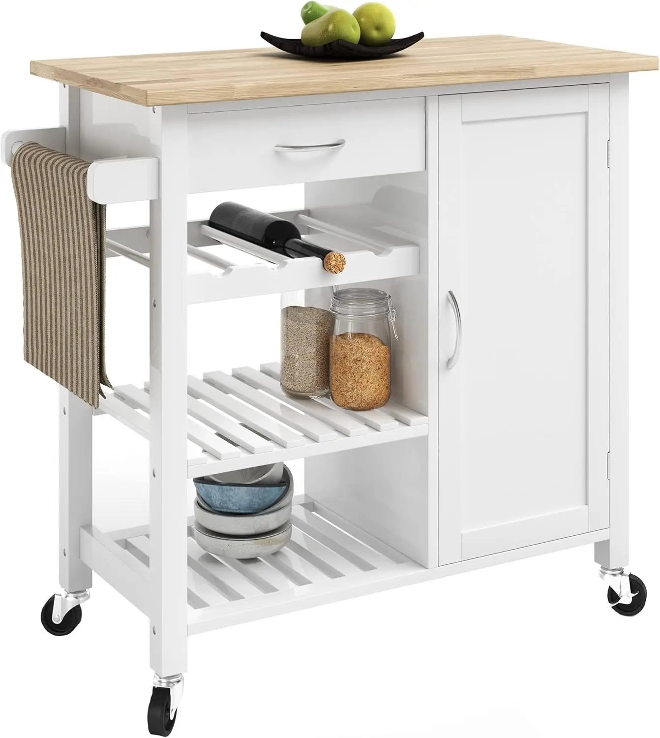 Lavish Home Kitchen Island With Towel Rack And Shelves For Storage – Rolling Cart To Use As Coffee Bar, Microwave Stand, Or