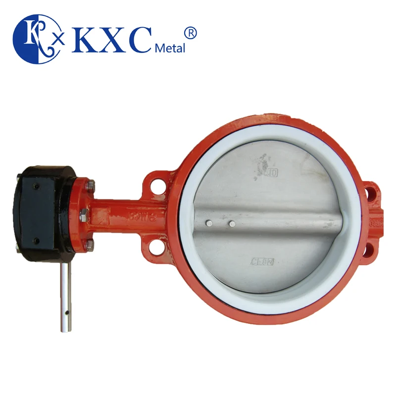 KXC D341 ISO Certificated Manual 150LB PN25 Worm Gear Operated PTFE Lined Flange Ends Water Treatment Butterfly Valve DN40-2000