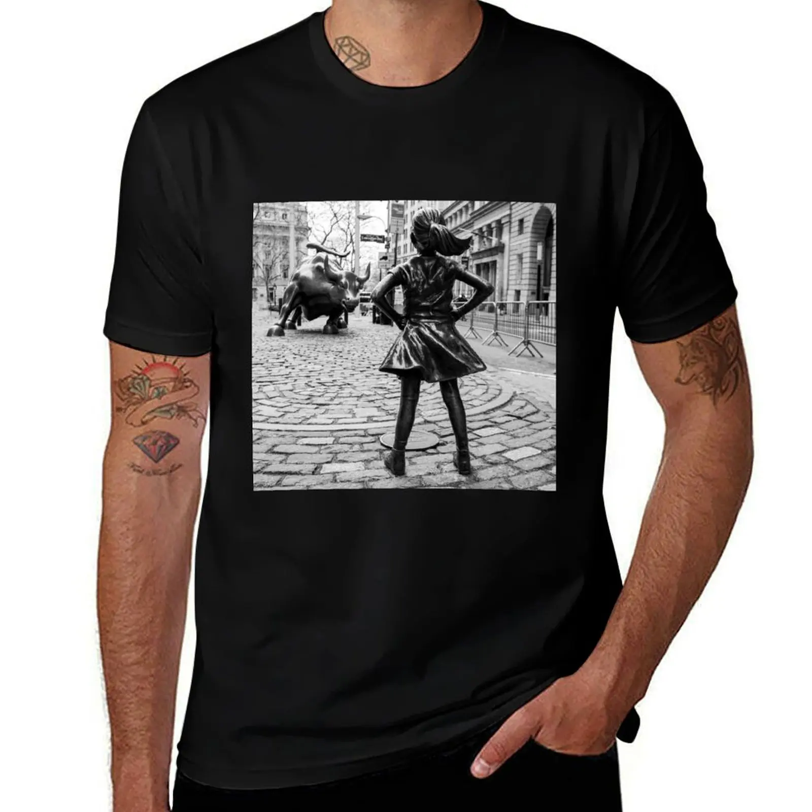 T-shirt Fearless Girl And Wall Street Bull Statue, t-shirt de sport à manches courtes pour la course à pied et la gym