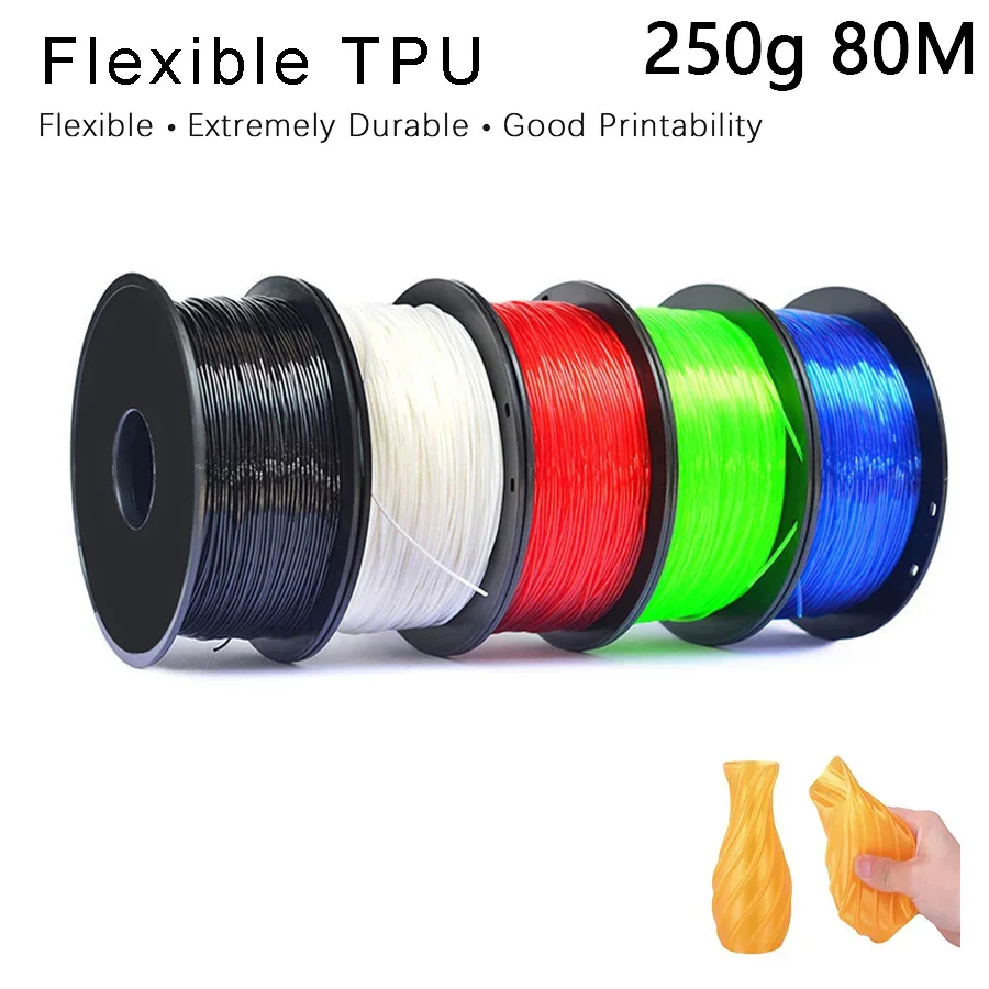 

TPU 3D Printer Flexible Filament 250g 1.75mm Length 80M 3D Printing Filament 3D Printer Filament