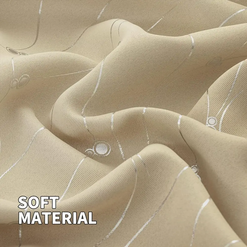 60 rideaux à œillets assortis pour pièce large, isolation thermique avec motif de lignes et de points, 2 panneaux beiges, 60x84