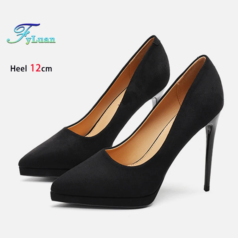 

Сексуальная замшевая женская обувь с острым носком в Европе и Америке, туфли-лодочки на шпильке 12 см для женщин, непромокаемые офисные туфли на платформе