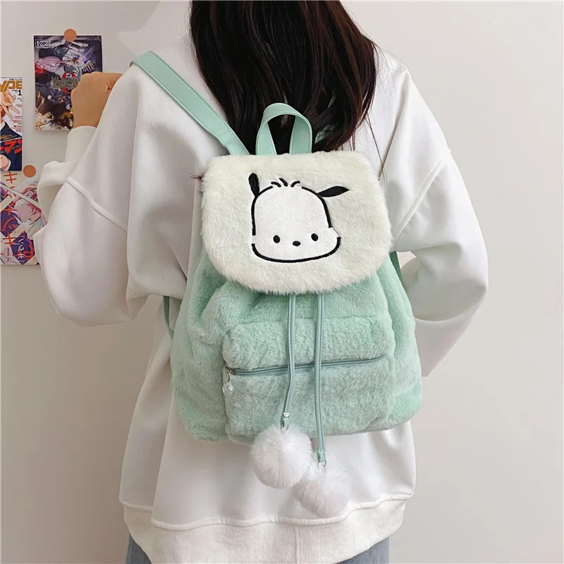 HOT Kuromi Cinnamon Dog Melody Cartoon Puppy Plush Flip Backpack Women's Casual 2024 New Large Capacity Girly Double Backpack