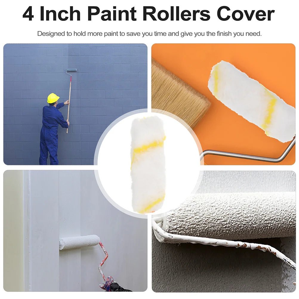 10 Pcs 4 Inch Paint Roller Supplies for House Painting Home Tool Kit Repair Tools Covers Rollers Walls Naps Cabinet Paintings