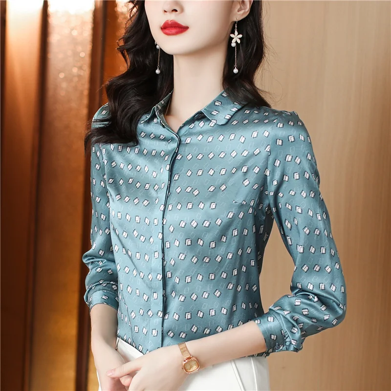 

Shirt Women Long Sleeve Stylish Printed Spring New High-End Mulberry Silk