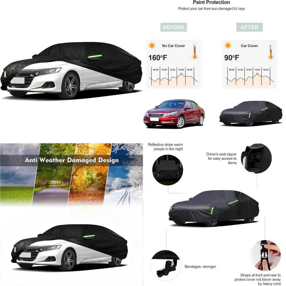 

All-Weather 210T Fabric Car Cover, Custom Fit for Sedan and Coupe Models, 2001-2023, Windproof with Straps and Durable Protectio