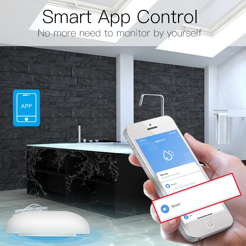 ZigBee Flood Sensor Water Leakage Detector Water Tank Full Alert Overflow Security Alarm System Tuya Smart App Remote Control