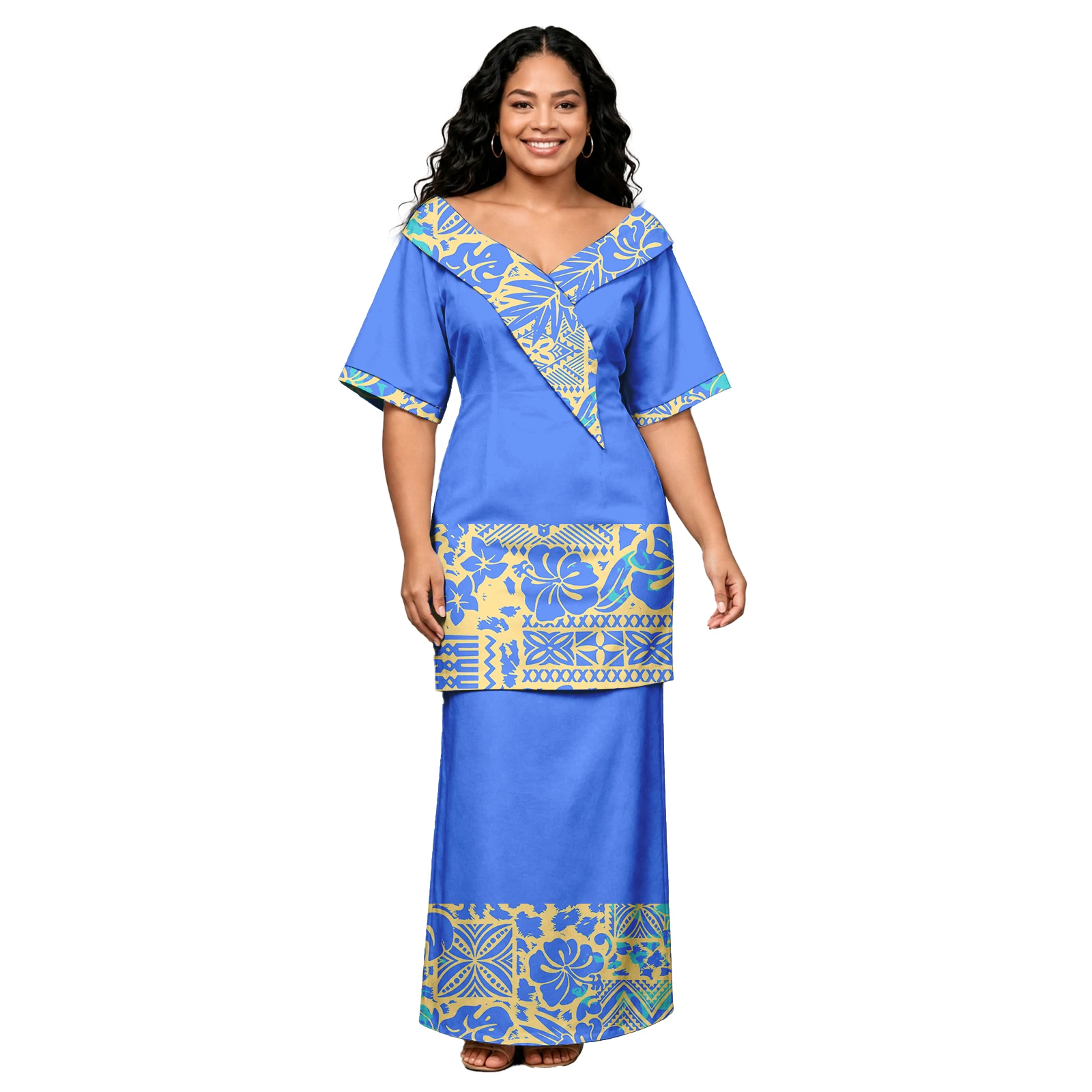 Hawaiian Elegant Y-Neck Shawls Puletasi Samoan Puletasi Ladies Tribal Polynesian Leopard Print Design Women's Top and Skirts Set