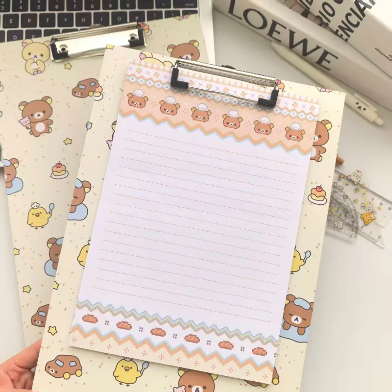 Rilakkuma A4 folder design simple bear face full cartoon print metal spring clip hard board office file holder cute stationery view 5