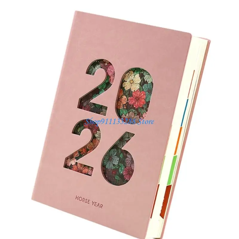 G88D Ежедневник на 2026 год, 400 страниц, датированный, кожаный, в мягкой обложке, академический ежедневник с красочной отметкой