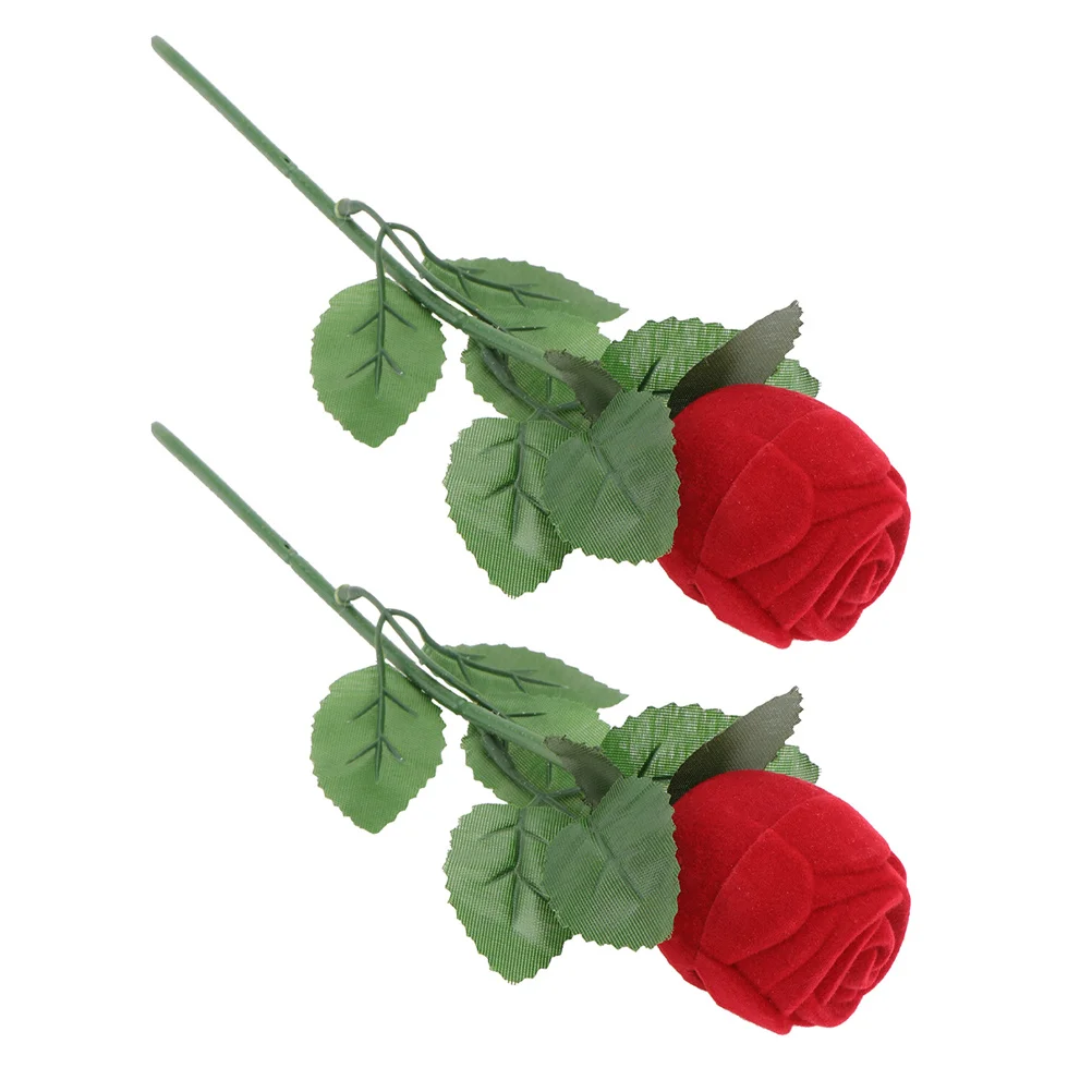 

2pcs Rose Box Red Flower Jewelry Case For Proposal Wedding Valentine'S Day Ring Box Engagement Storage Container