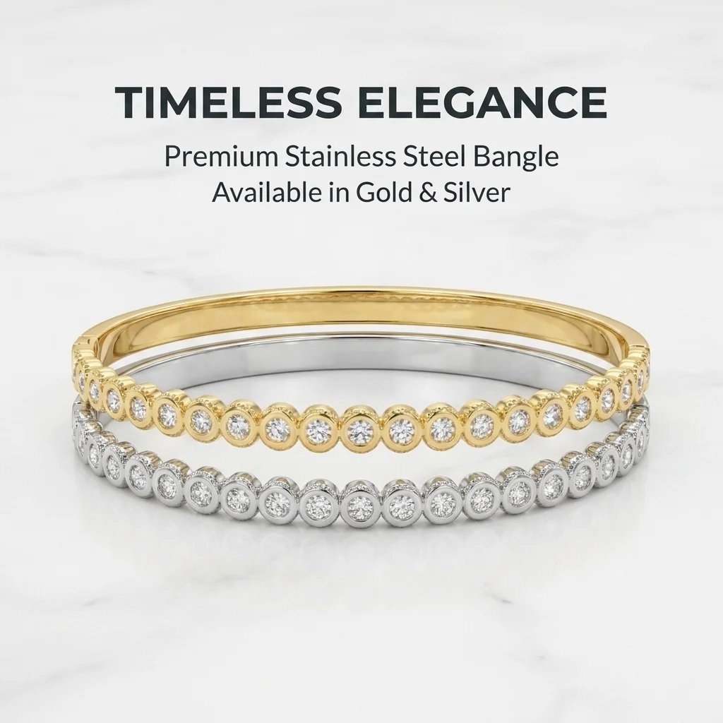 Elegant rice grain edge crystal bracelet from Europe and America two tone stainless steel full circular open bracelet minimalist
