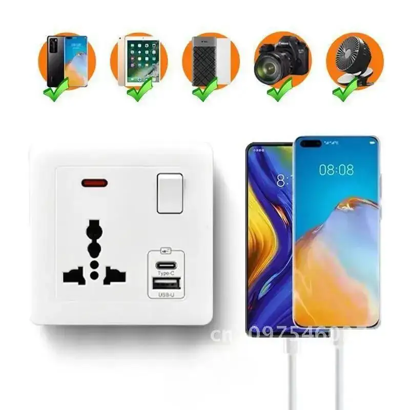 Fast Charging Universal 5-pin Power Outlet UK Standard 13A Wall USB 5V Socket 2.1A 220V Charger Type-c DC Saudi with Outlet