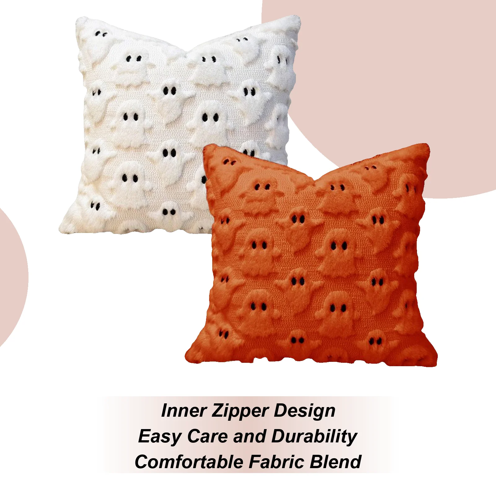 18x18 Throw Pillow Covers Halloween Ghost Pillowcase Gothic Decor Pillowcase for Porch Patio Apartment Sofa House Room Outdoor