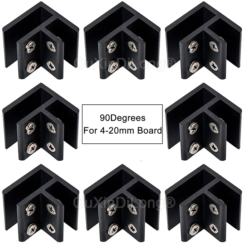 8PCS Adjustable 90 Degrees Glass Clips Aluminum Glass Clamp Glass Shelf Support Bracket Holder Connector for 4-20mm Glass Black