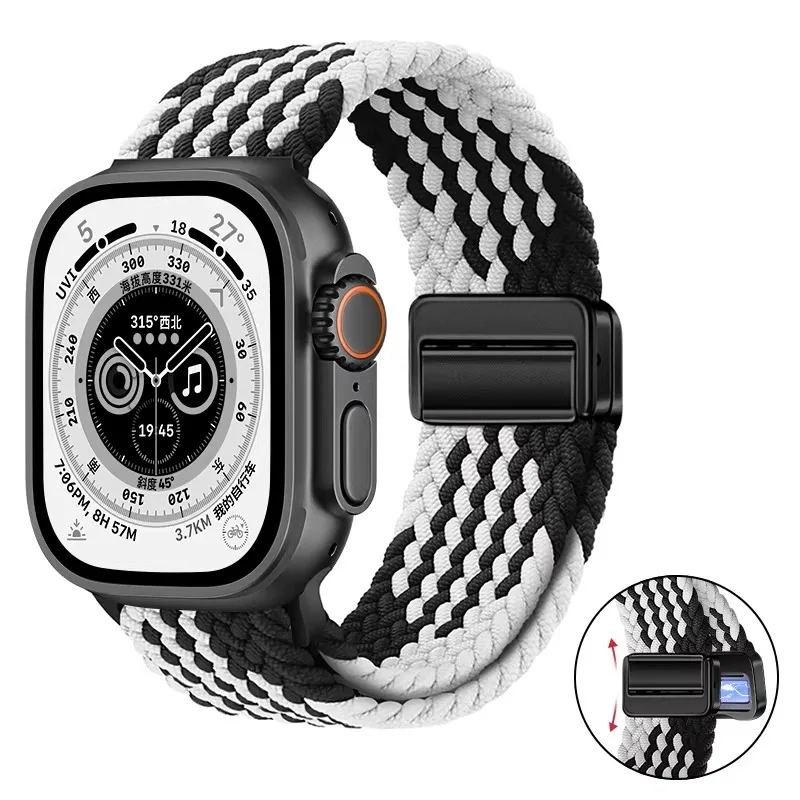 Nylon-Geflechtarmband für Apple Watch Ultra 3 2 49mm 11 10 46mm 42mm 9 8 7 45/41mm Magnetisches Armband iWatch 6 5 SE 44/40mm Correa