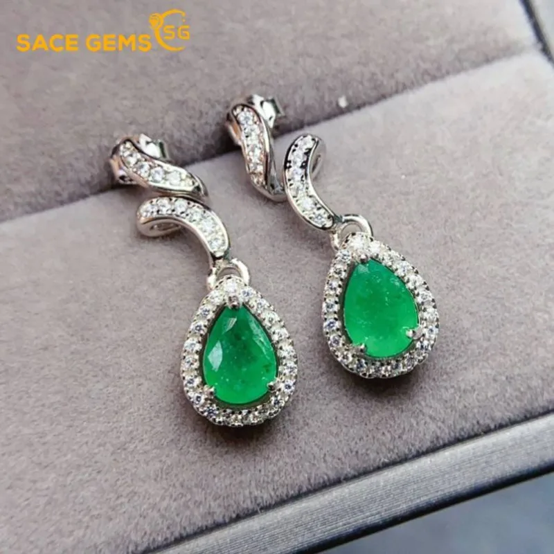 

SACEGEMS модные серьги-капли для женщин, стерлинговое серебро 925 пробы, 5*7 мм, серьги-гвоздики с натуральным изумрудом, свадебная вечеринка, ювелирные изделия, подарок
