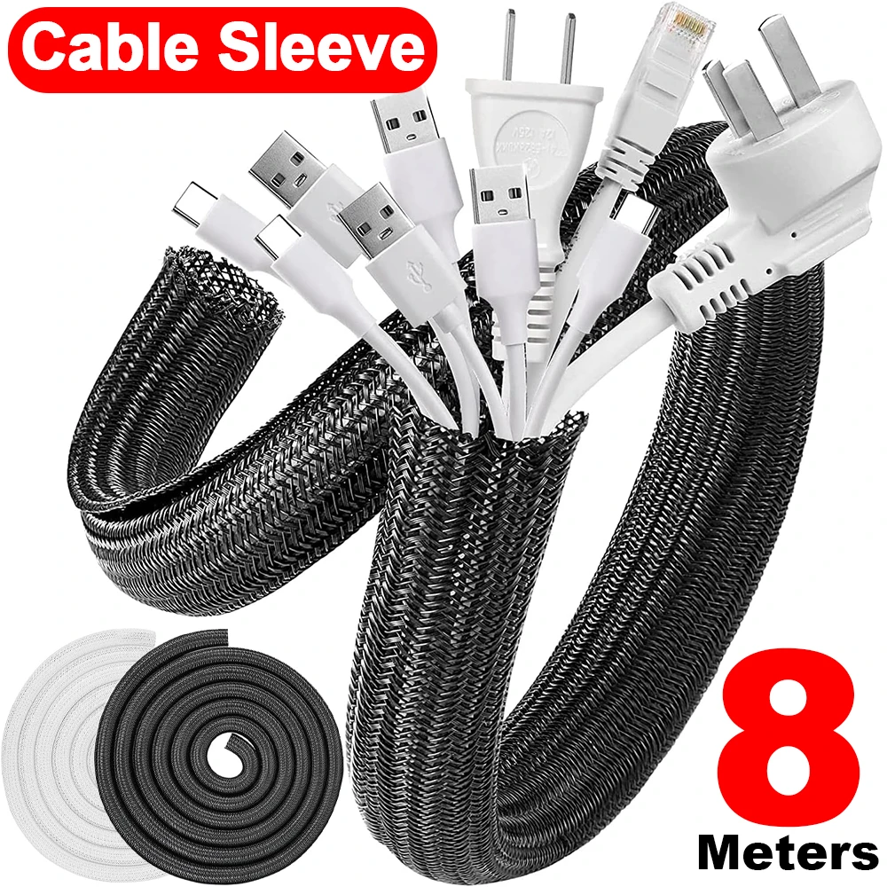1/2/4/8meters Cable Sleeve Protective Cover Pet Proof Cord Protector Home Office Wire Management Computer TV Wire Loom Tubing