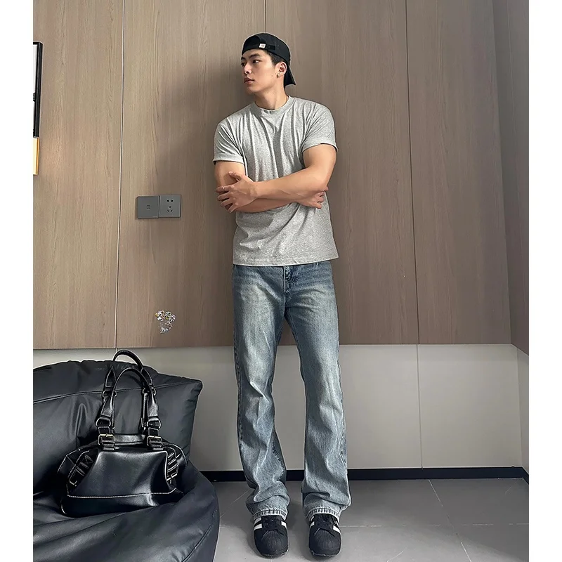 

Retro American Blue Jeans Men's Thin Summer High Street Vibe Knife High Waist Slimming Straight Leg Jeans