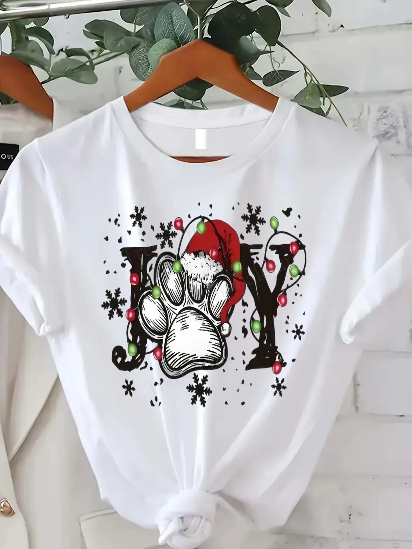 تي شيرت نسائي مريح مطبوع عليه تصميم احتفالي لعيد الميلاد بأكمام قصيرة ورقبة دائرية كاجوال للملابس الصيفية #1