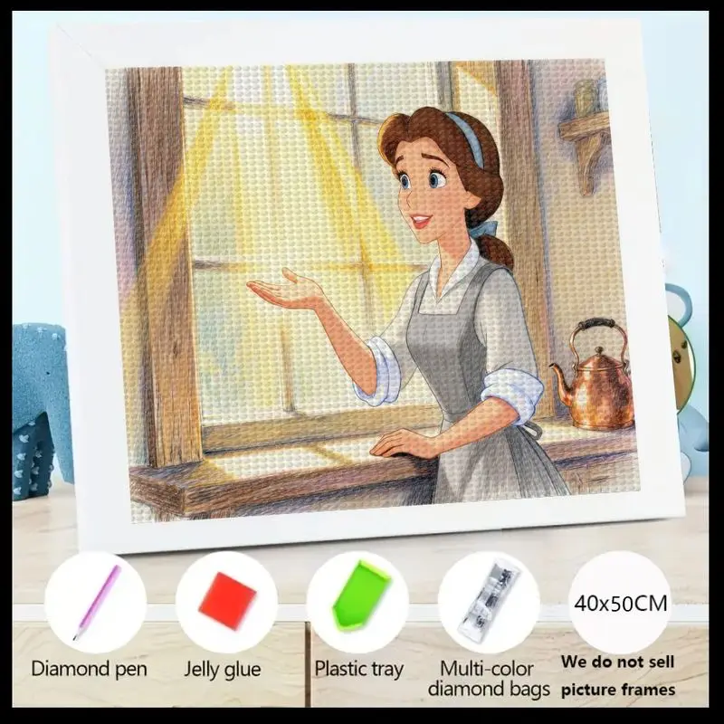 

1PC 5D Full Drill Diamond Painting Kit, Disney Princess Belle from Beauty and the Beast, DIY Cartoon Girl Rhinestone Embroidery
