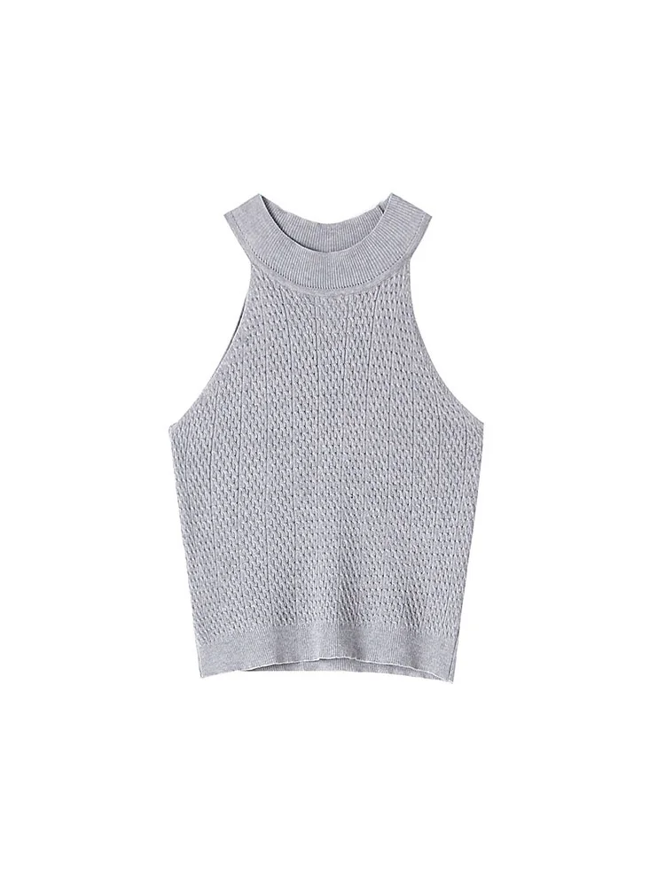 Round Neck Female Slim Knit Crop Tops Women Knitted 2024 Women Halter Tops Summer Beach Tank Top Off Shoulder Tops