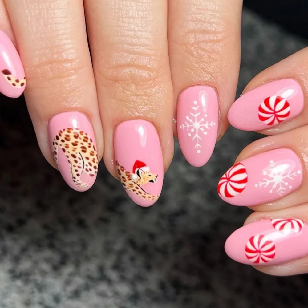 Uñas postizas desmontables para manicura, uñas postizas de almendra de Navidad, cobertura completa, 24 piezas