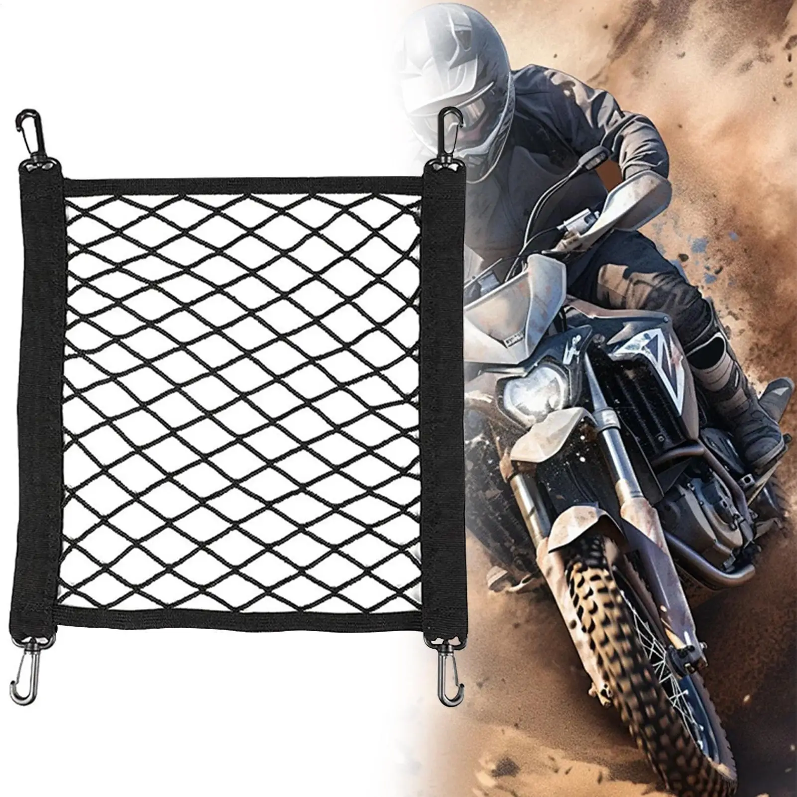 30X35cm Motorcycle Luggage Net Thicken Adjustable Cargo Net For E Bike Helmet Camping Bunge Straps Non Slip Hooks Quick Release view 5