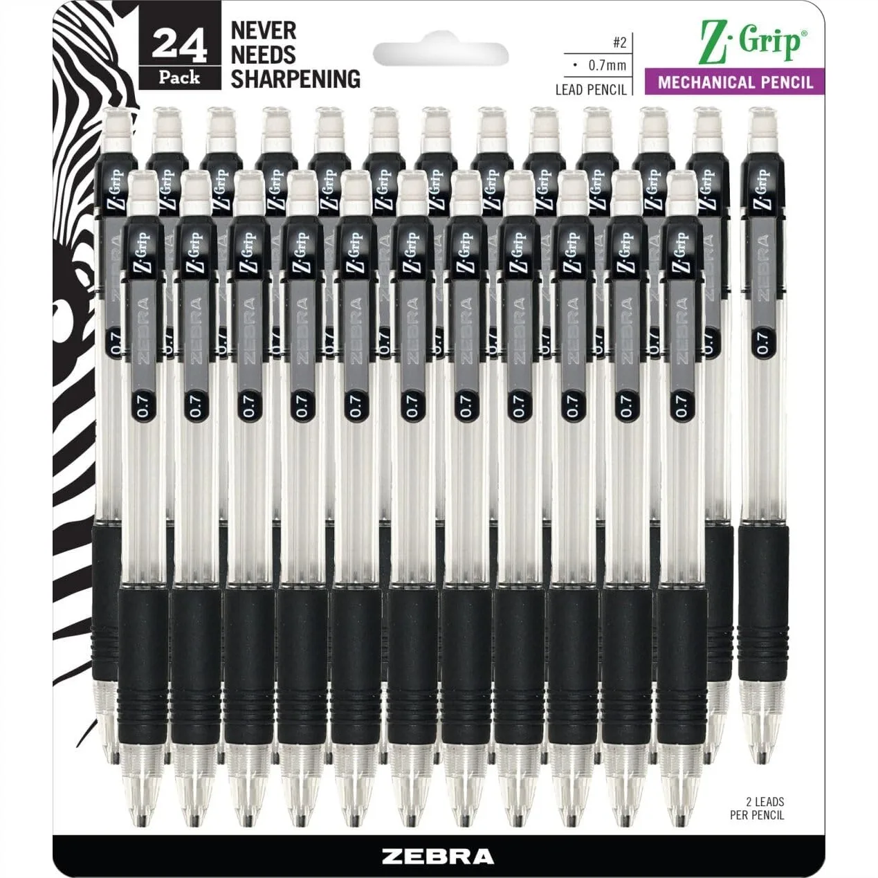 

Zebra Z-Grip Mechanical Pencil 0.7mm #2 HB, Smooth Writing, Latex-Free Grip, Pre-Loaded Lead & Eraser, Clear Barrel, Refillable