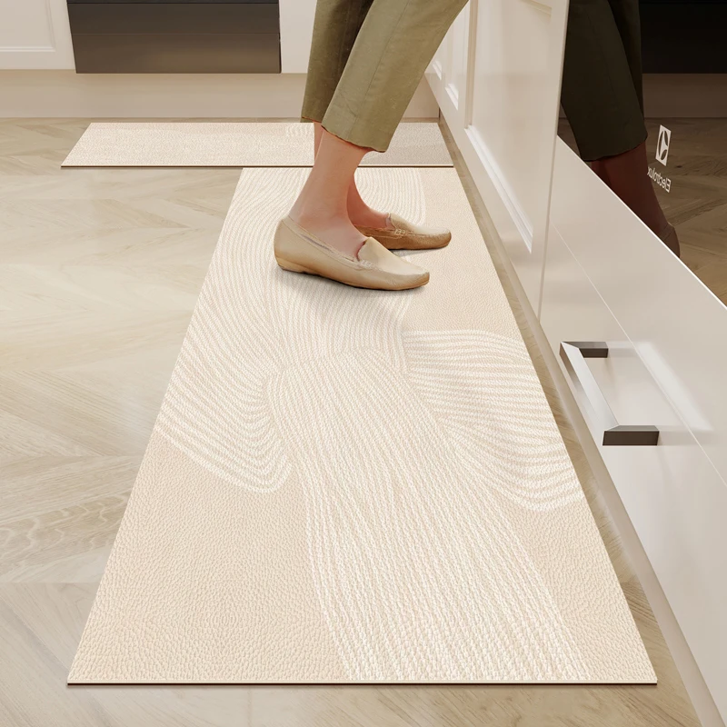 

Кухонный напольный коврик Маслостойкий Нескользящий Водонепроницаемый виниловый ковер Украшение дома Скраббируемый кожаный коврик из ПВХ с длинной полосой Alfombra 주방카펫