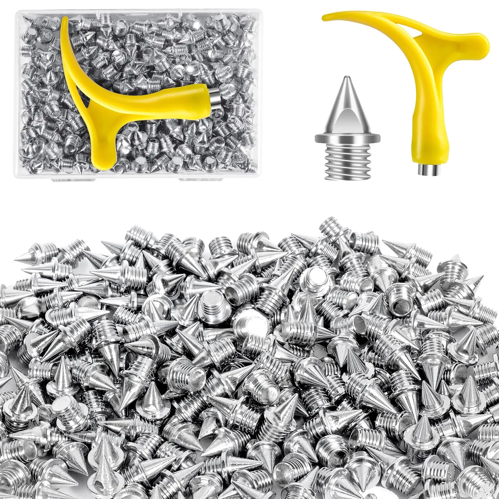 

1/4 Inch Track Spikes 130pcs Stainless Steel Replacement with Spike Wrench for Track Running Hiking Golf Shoes