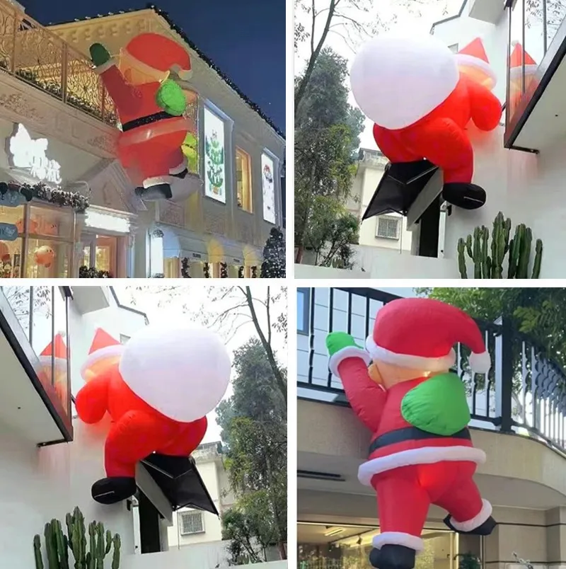 2m Christmas Inflatable Air Model, Backpack Santa Claus Climbed The Wall Hanging Air Model, Luminous Mei Chen Cartoon Decoration