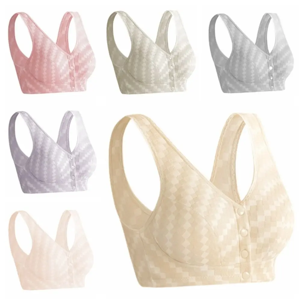 

Breathable Thin Front Button Bra Large Size Seamless Wireless Bra Intimates No Chest Pad Elderly Bra Lady