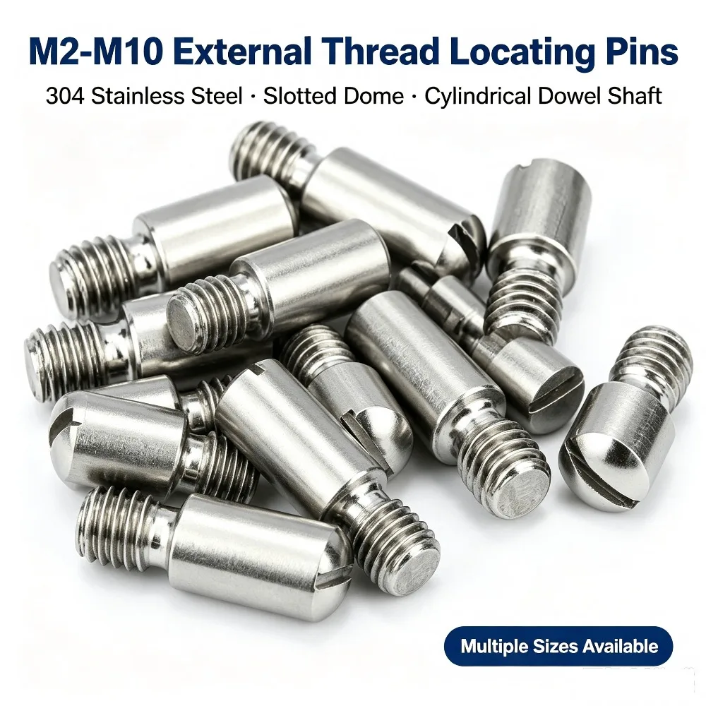 304 Stainless Steel Slotted Dome External Thread Locating Pin Shaft M2-M10 Cylindrical Pin Screw Bolt for Machinery Positioning