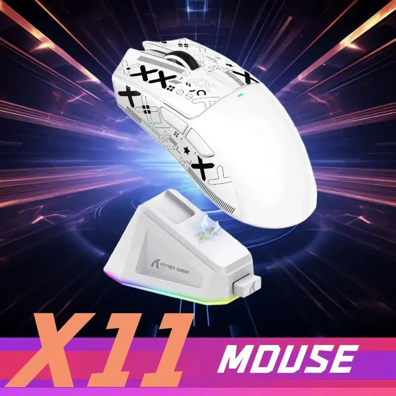 

ATTACK SHARK X11 Lightweight Wireless Gaming Mouse with RGB Dock - 55g Tri-Mode 2.4G/BT 5.0/USB-C Includes Grip Tapes