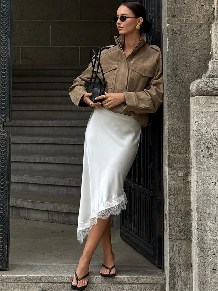 

Tossy White Lace Patchwork Long Skirt For Women Slim High Waist Elegant Commute Printed Party Looks Clothes Female Maxi Skirts