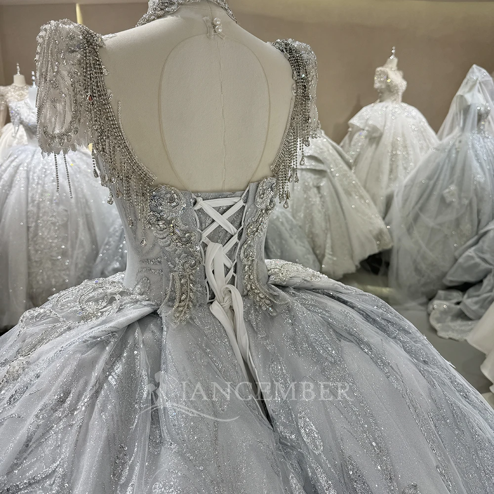 ヴィンテージウェディングドレス スパンコール ブライダルボールガウン Oネック 半袖 カスタマイズされたプリンセス花嫁ドレス Vestidos De Novia