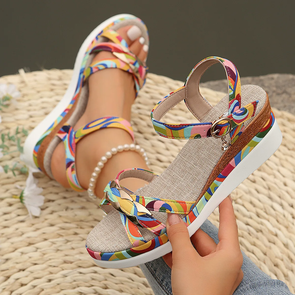 

2024 New Women's Buckle Light Casual Women's Shoes Wedge Sandals