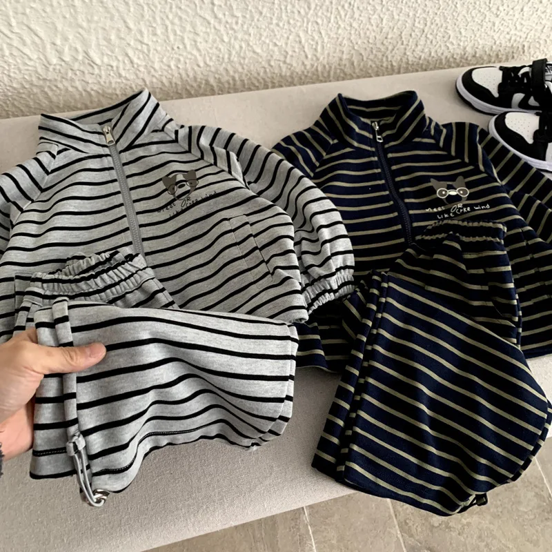 spring-autumn-kids-sporty-striped-outfit-set-korean-style-knitted-cotton-2-piece-set-for-baby-girls-boys-fashionable-clothes