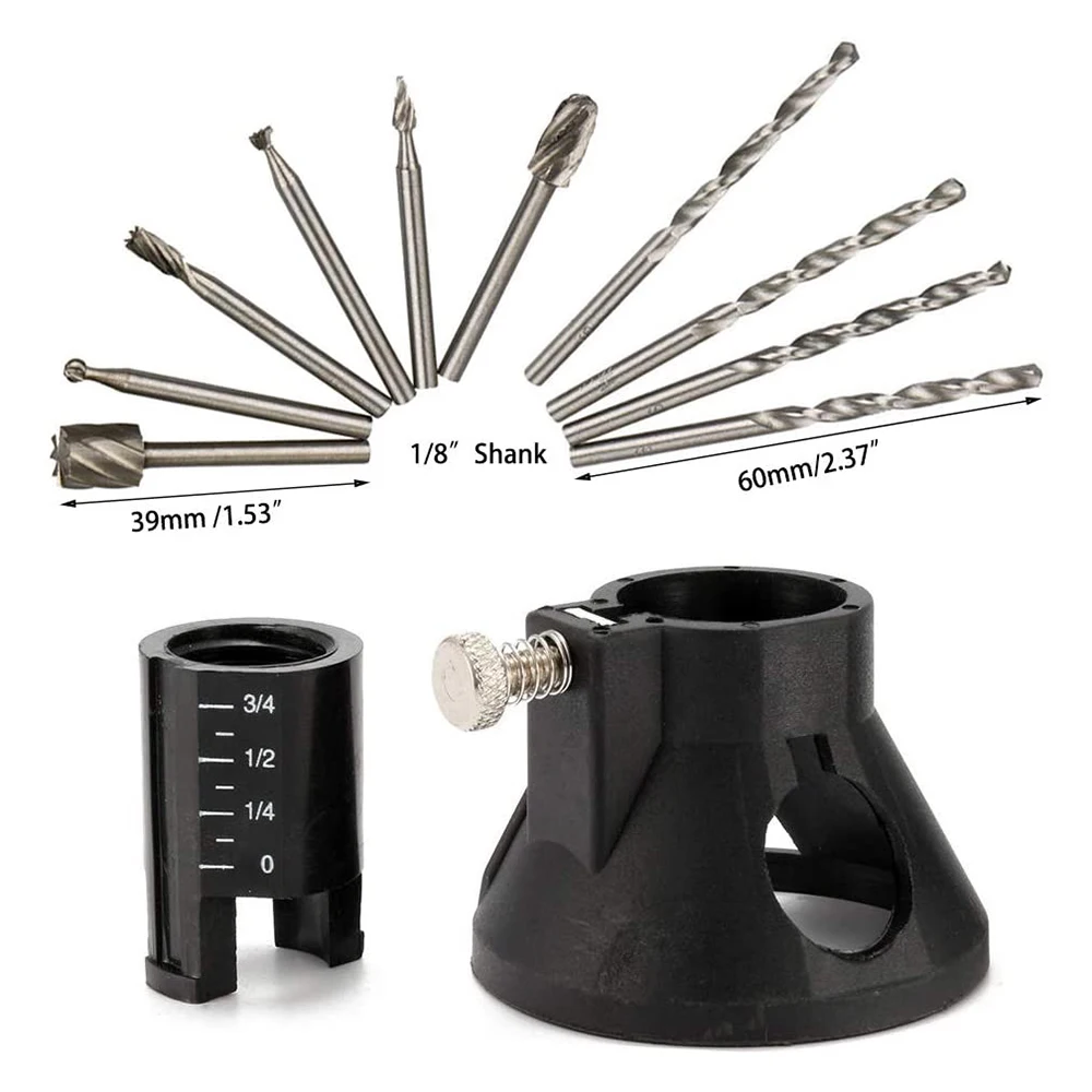 11 Pcs Multipurpose Cutting Guide Kit Shank HSS Routing Router Bits and 4Pcs Twist Drill Bit for Rotary Tools