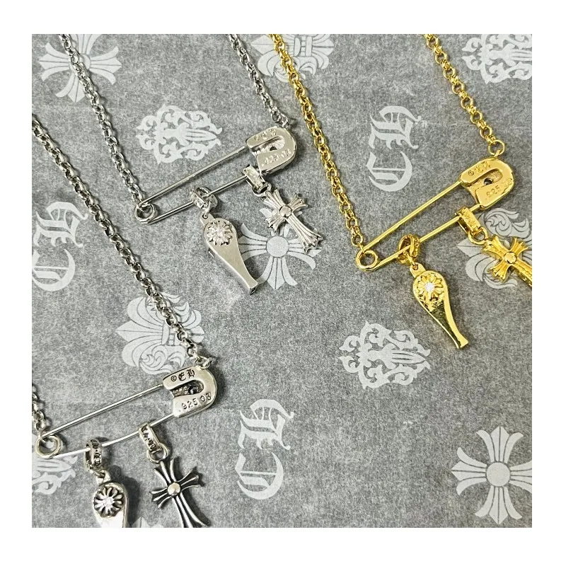 Cross Whistle Necklace with Diamond Pin Personalized Classic Versatile Fashion Men and Women Same Style Couples