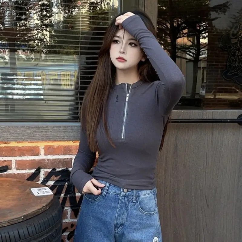 

American short style top female fall with unique bottom cool Sa Yanjie with long sleeve T-shirt